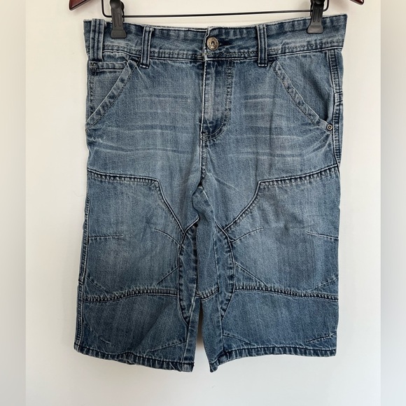 Urban Heritage Men's Blue patchwork Y2k Denim Shorts size 30 - Picture 3 of 6